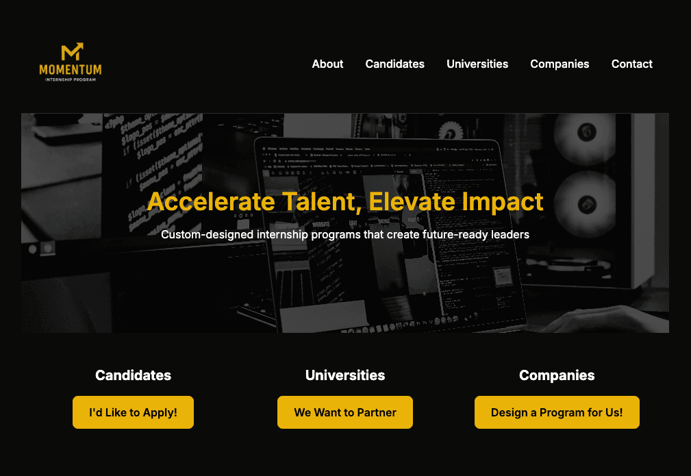 Momentum Internship Program Website screenshot